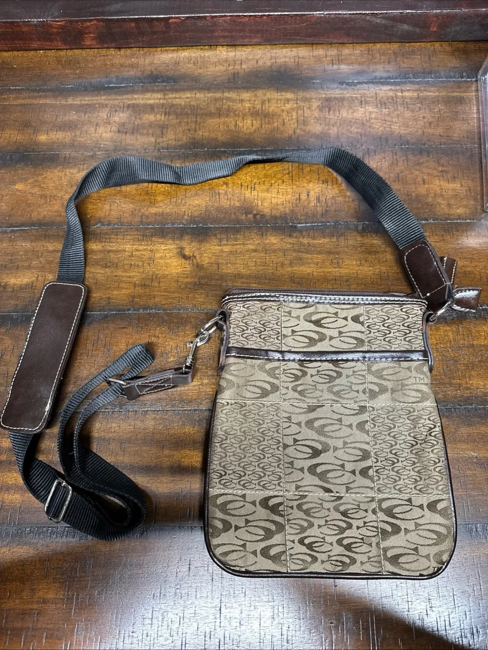 Signature Jaquard Patchwork Crossbody Bag Brown Leather/Canvas